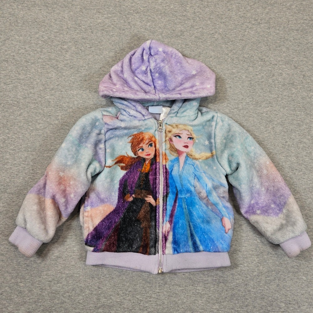 Disney Frozen 2 Anna Elsa Fleece Hooded Jacket Girls 4T Purple Blue Zip Up